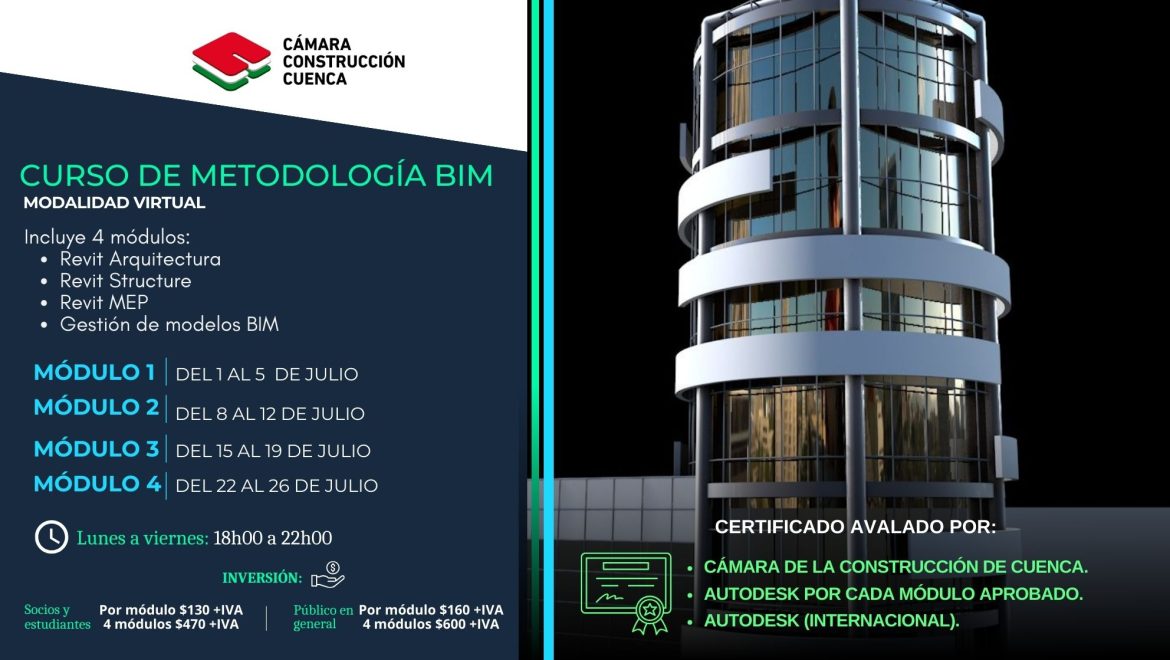 Curso Metodología BIM incluye 4 módulos: Revit Arquitectura, Revit Structure, Revit MEP y Gestión de modelos BIM